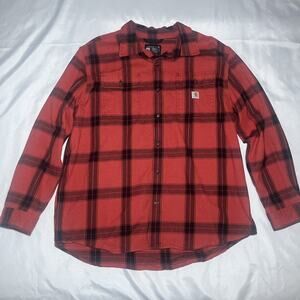 Carhartt Mens XL Loose Fit Heavyweight Flannel Long Sleeve Plaid Shirt Orange